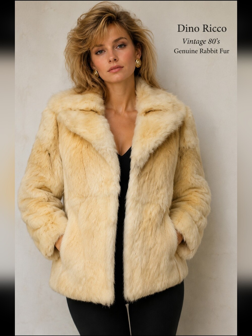Dino Ricco Size L Vintage Genuine Rabbit Fur Coat yellowish #A